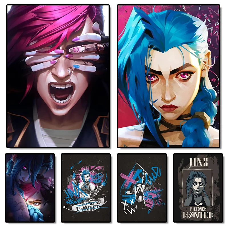 Arcane Season 2 Jinx VI Graffiti Caitlyn Jayce Viktor Character Poster Arcane Anime Game Canvas Printing Wall Art Room Decor