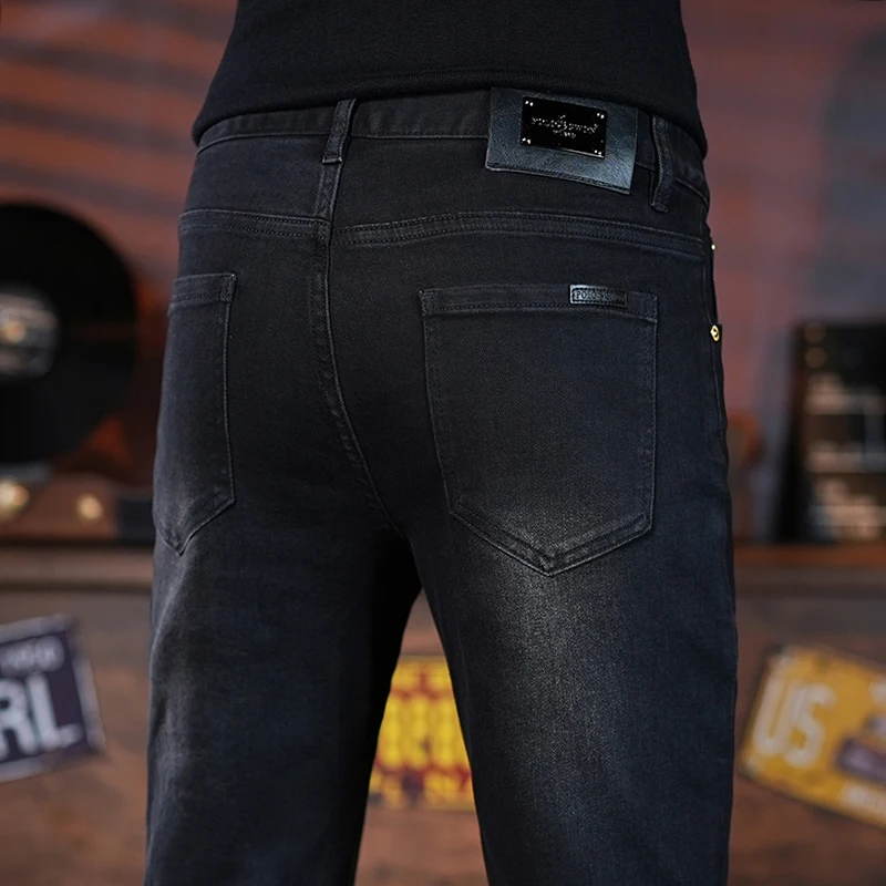 

Мужские джинсы из хлопка, осенняя новинка, с двумя пуговицами, повседневные, модные, молодежные, зауженные, длинные брюки, распродажа