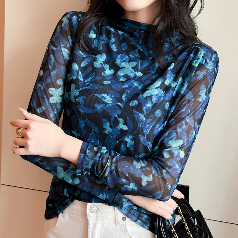 Y2K – ensemble t-shirt en fil pour femmes, tendance, avec chemise à Base en maille à col haut, haut de gamme