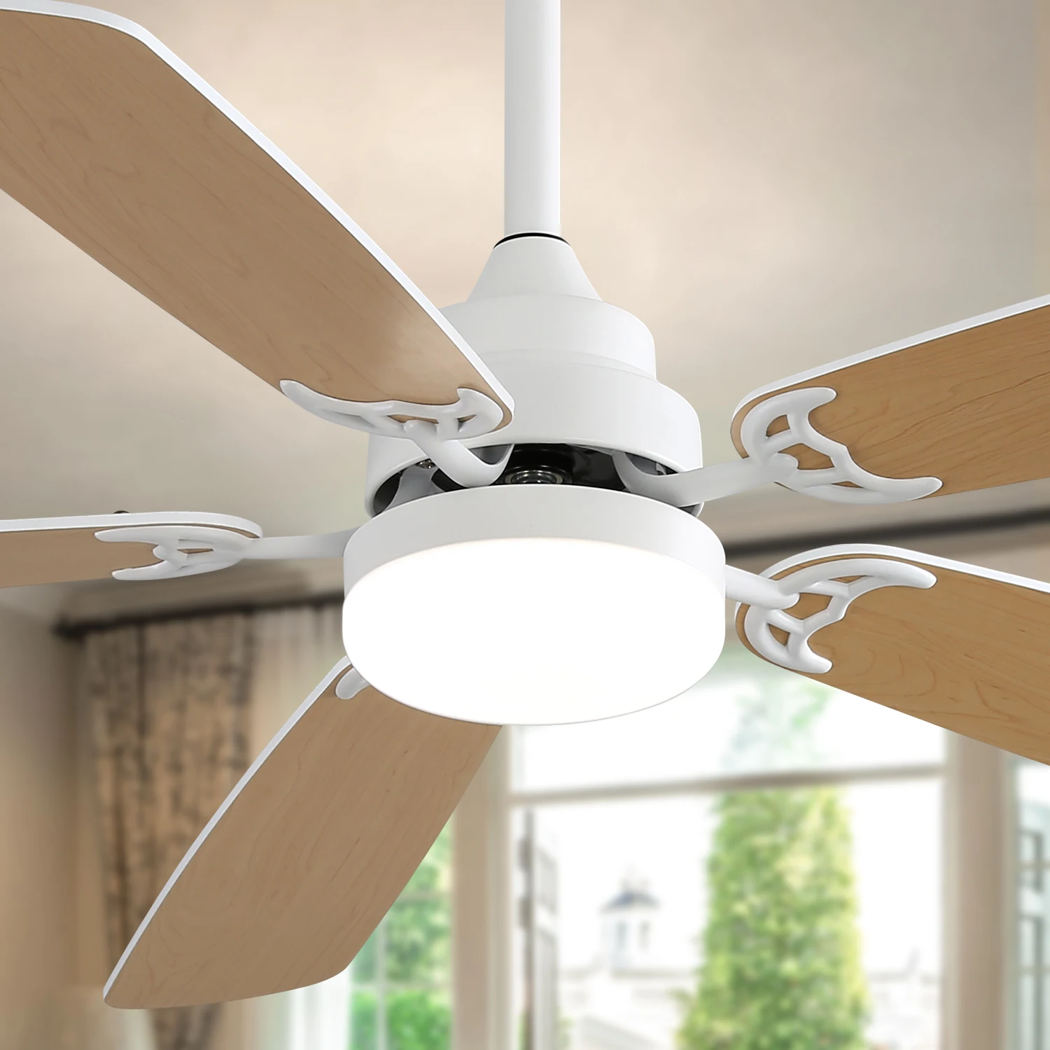 Ventilatore da soffitto da 52 pollici con telecomando dimmerabile a 6 velocità Wind 5 pale per soggiorno di casa nordico