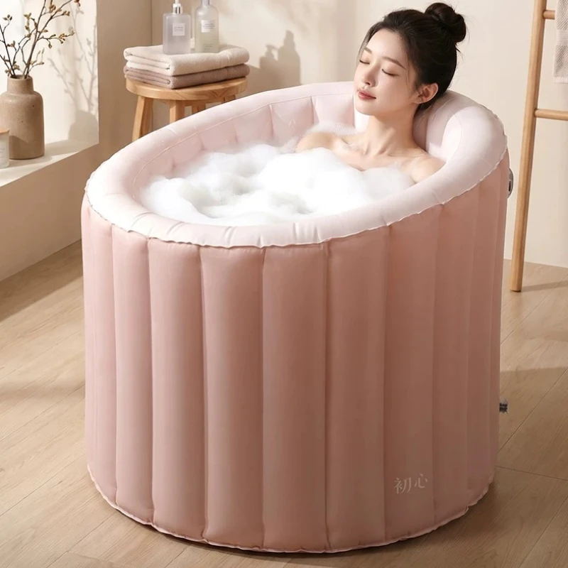 Foldable Bathtub with Automatic Inflation, Insulated Full Body Soaking Tub for Home, Thickened Portable Bathing Bucket Use