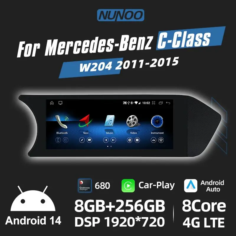 Autoradio Android 14 avec Navigation GPS pour Voiture Mercedes Classe C W204 (2024-2011), Lecteur MultiXXL, Écran, BT, WIFI, Stéréo, Carplay,