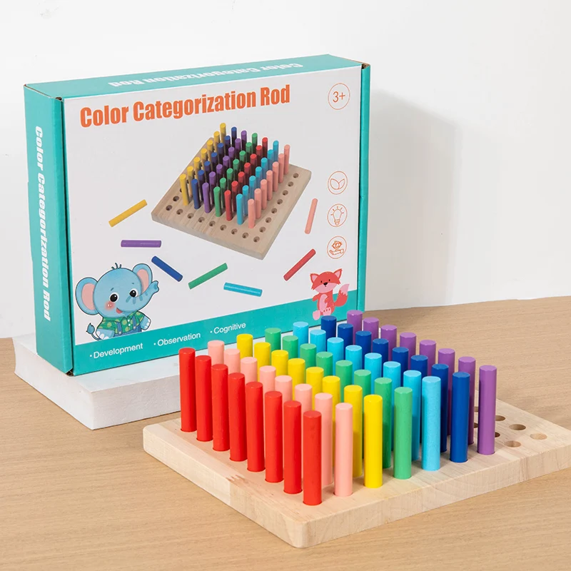 قضيب فئة الألوان الخشبي، لعبة العصي الملونة، لعبة تدريب المحرك الدقيق للأطفال، لعبة إدراك الألوان #3