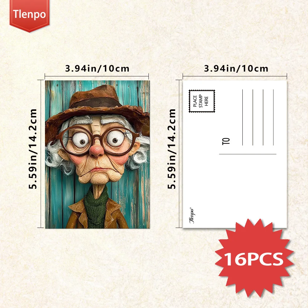 16pcs, Quirky Granny Postcards, New Year Gift, Christmas Gift, Living Room Decor, Bedroom Decor, High-Quality Cardstock