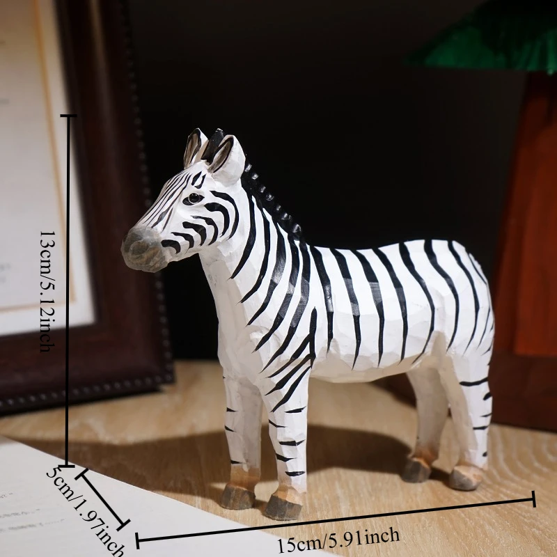 1PC Zebra Hand Carved Wood Sculpture Equine Figurine Office Workspace TV Console Table Decoration Wooden Home Decor Perfect Gift