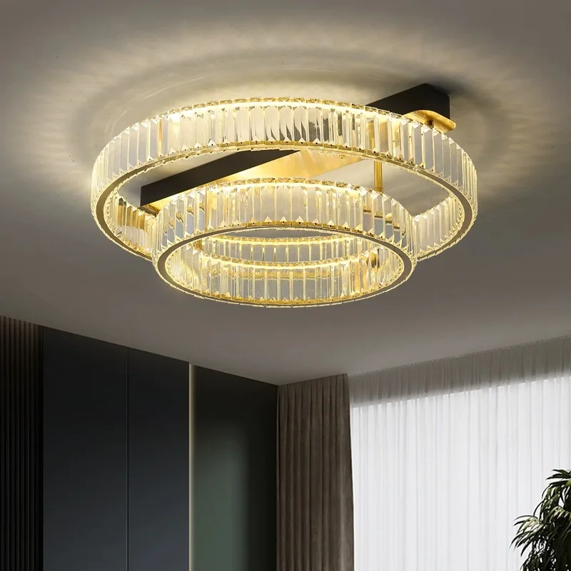 Modern Ring Crystal Ceiling Chandelier 2024 Brass Ceiling Light Home Decor Gold Designer Led Lustre for Living Room Bedroom