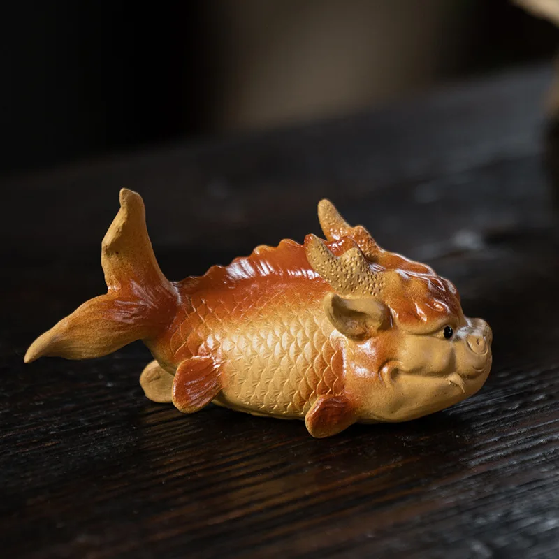 Shanhai Jing Dragon Carp Purple Sand Tea Pet Fish Dragon Decoration Tea Accessories Can Be Raised Sculpture