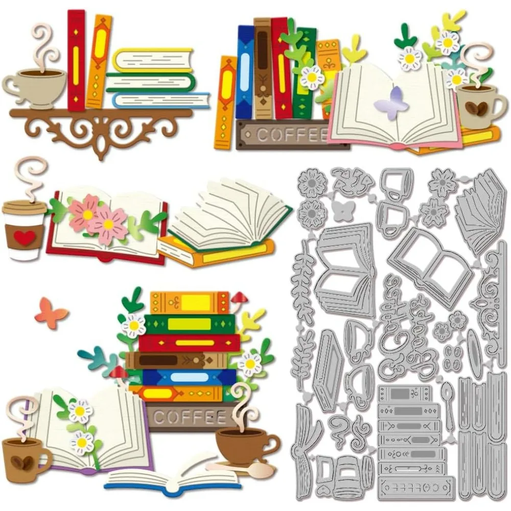 Bücher Blumen Stanzformen für DIY Scrapbooking Metall Kaffee Stanzformen Stanzungen für Kartenherstellung Prägung Fotoalbum Basteldekor