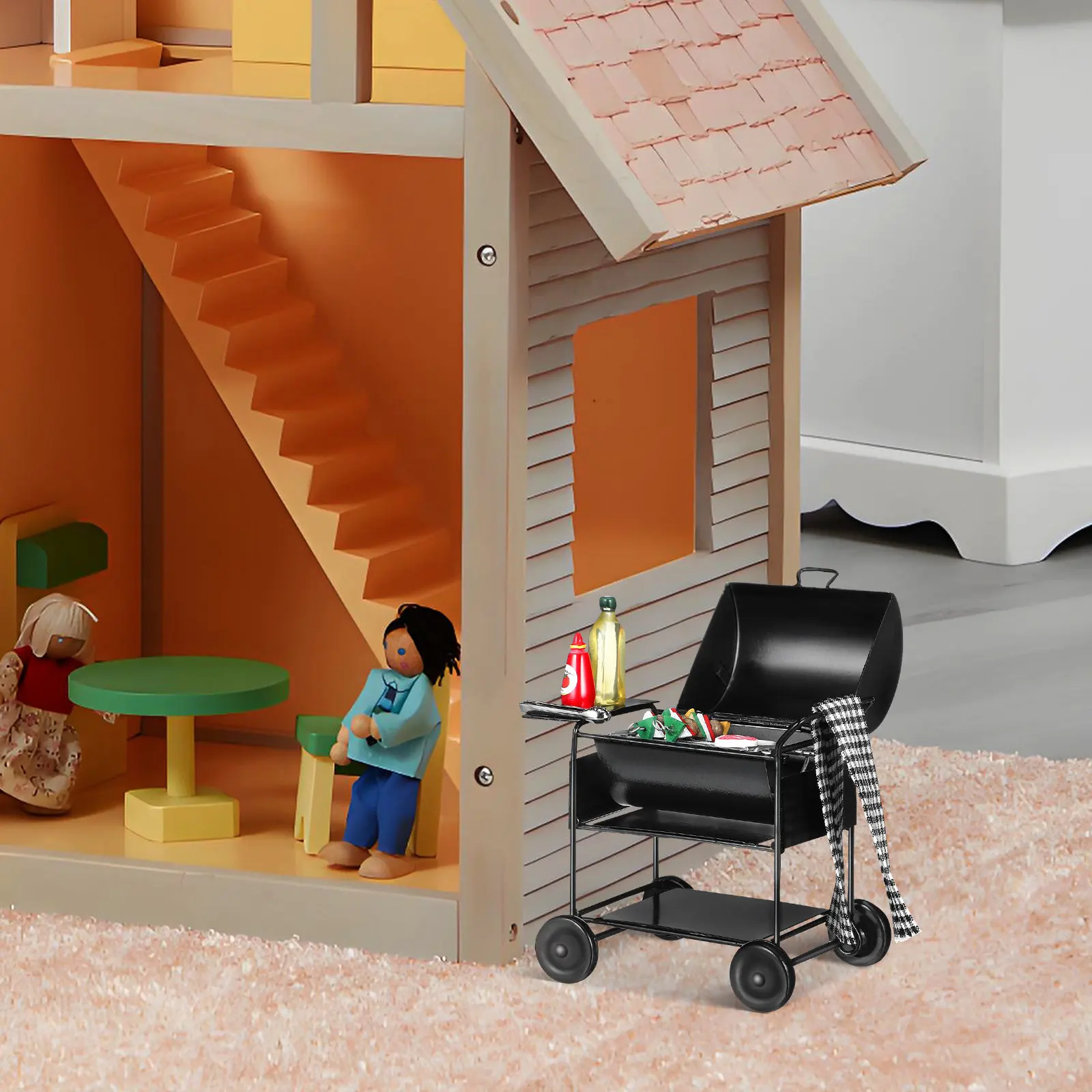 

1Set Miniature Barbecue Rack Compact Mini Bbq Grill Mini House Decoration Simulation Kitchen Props Pretend Play