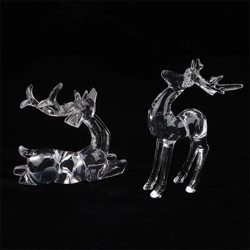 1Pc Crystal Deer Figurines Desktop Ornament Room Decor Transparent Elk Reindeer Sculpture Home Office Decoration