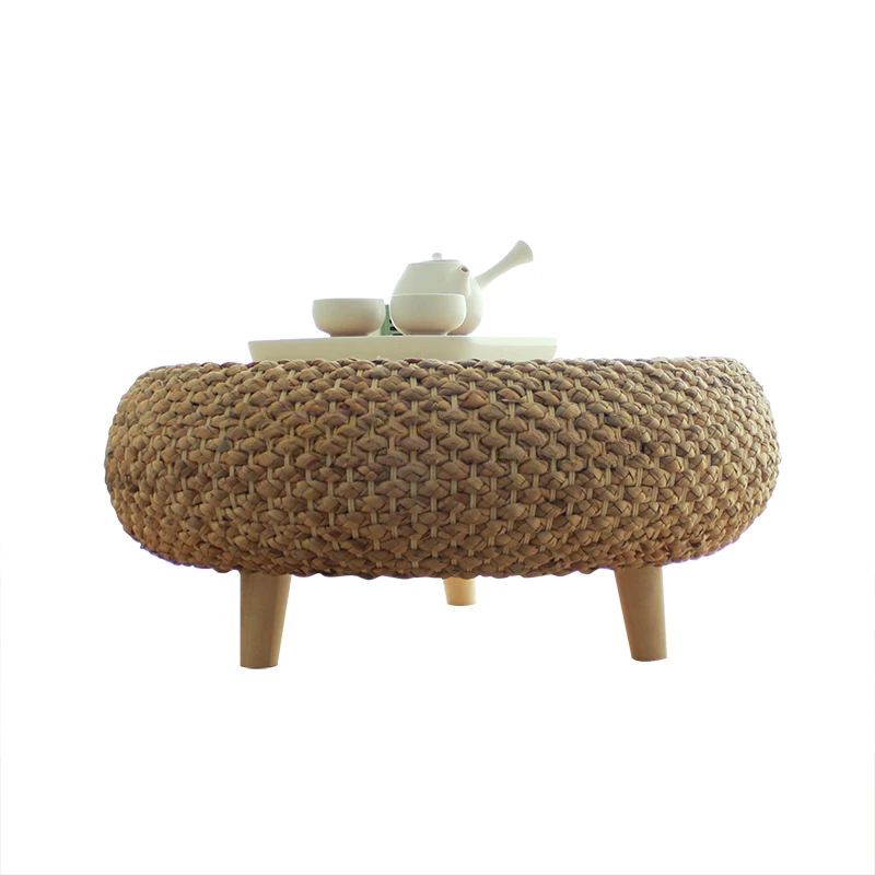 50X50X25 / 60X60X25 CM Japanese Style Straw Coffee Table for Bay Window Low Floor Table Japanese Tea Table For Living Room