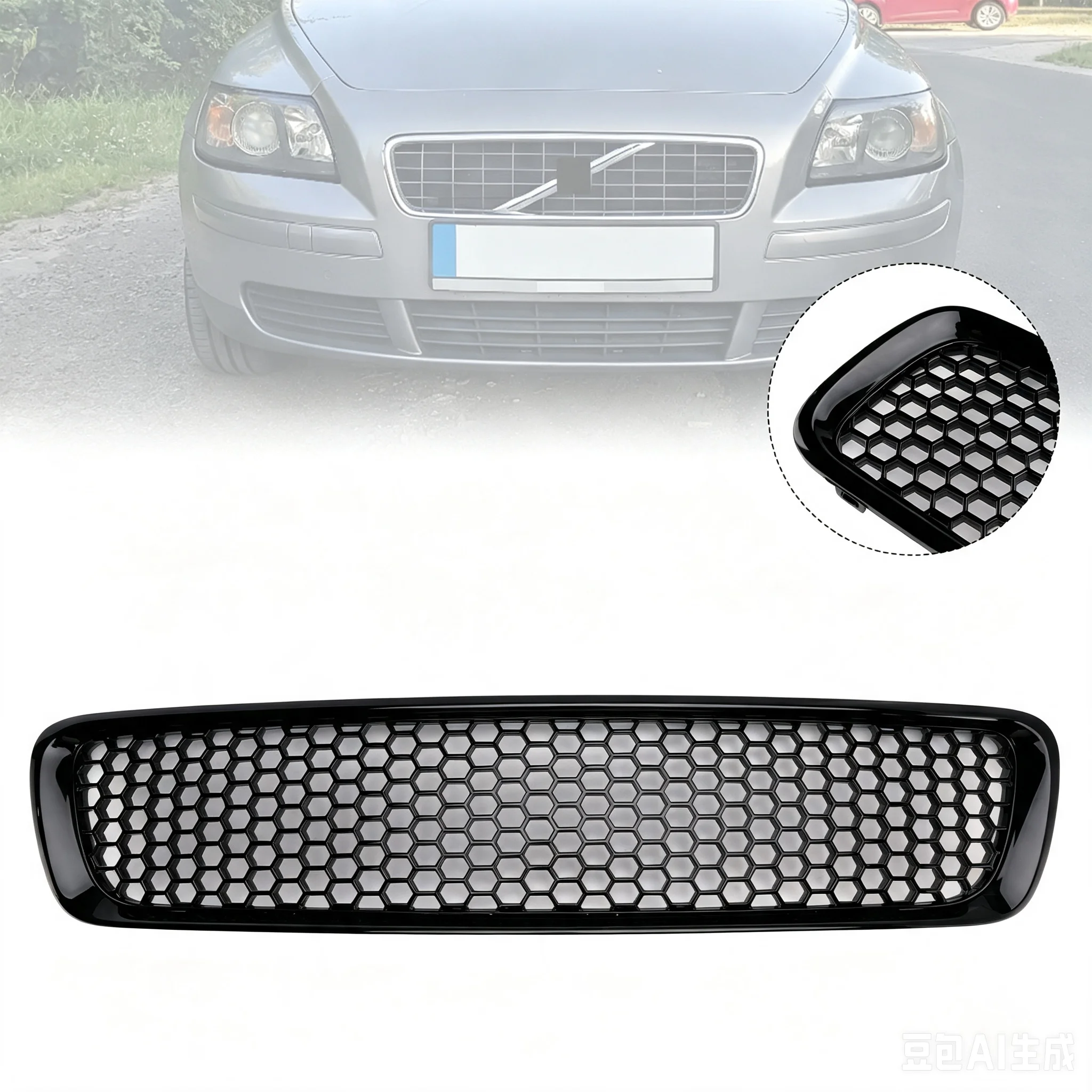 For Volvo S40 V50 2004 2005 2006 2007 2008 2009 2010 2011 2012 Front Bumper Mesh Racing Grilles view 2