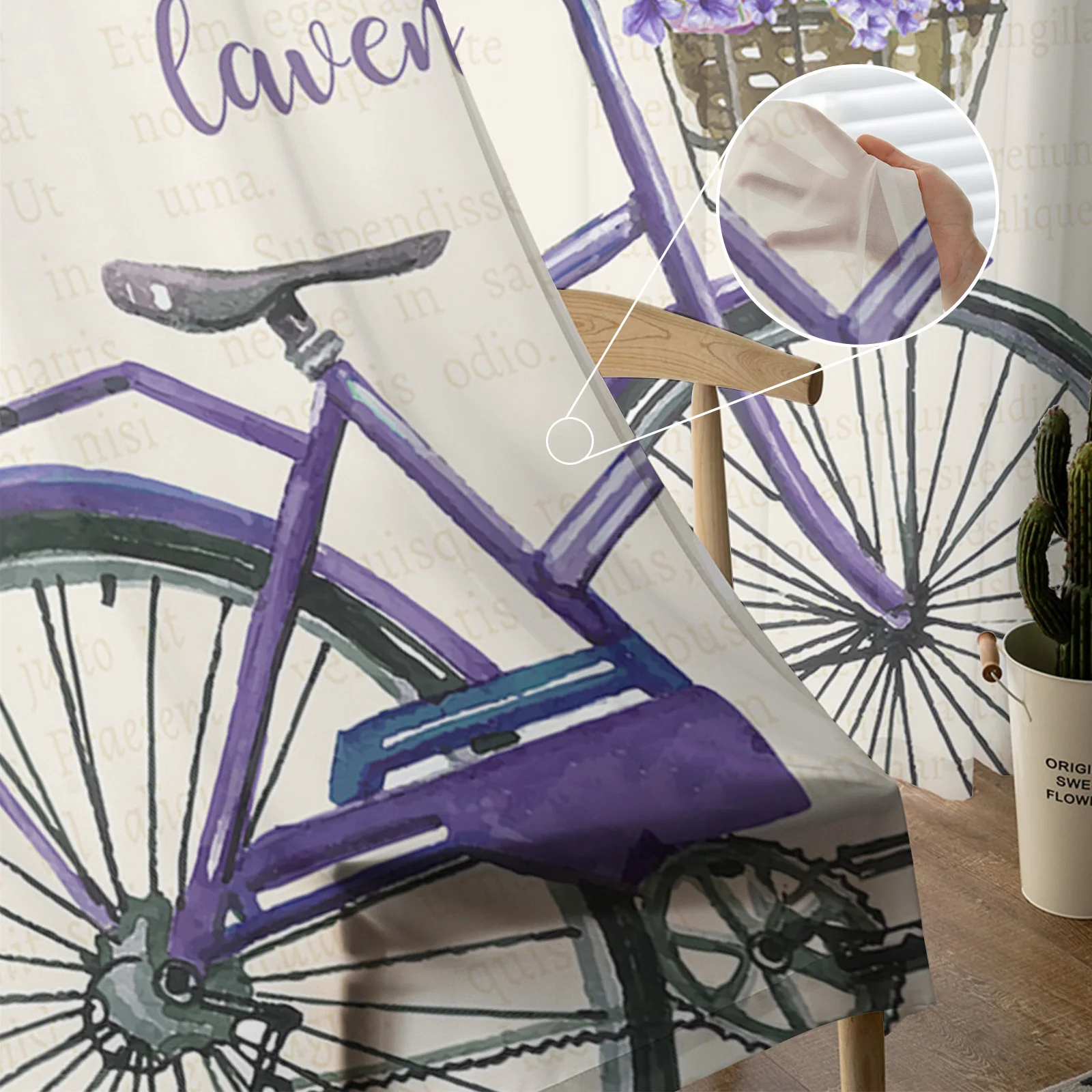 Farm Purple Fresh Flower Lavender Bicycle Tulle Sheer Window Curtains for Living Room Bedroom Tulle Voile Curtains Decoration