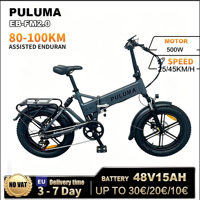 Vélo électrique PULUMA EB-FM2.0 NEW, 500W, batterie 48V15AH, pneus 20x4.0 pouces, vélo de ville électrique pliable pour adultes, freinage hydraulique, E-Bike