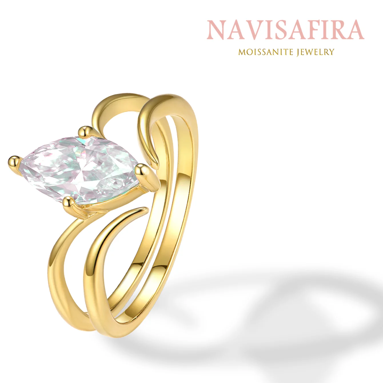 Navisafira1/2/3Ct S925 Three-Tone Moissanite Ring Set, Gold/Silver/Rose Gold, Elegant Marquise Design for Weddings & Engagements