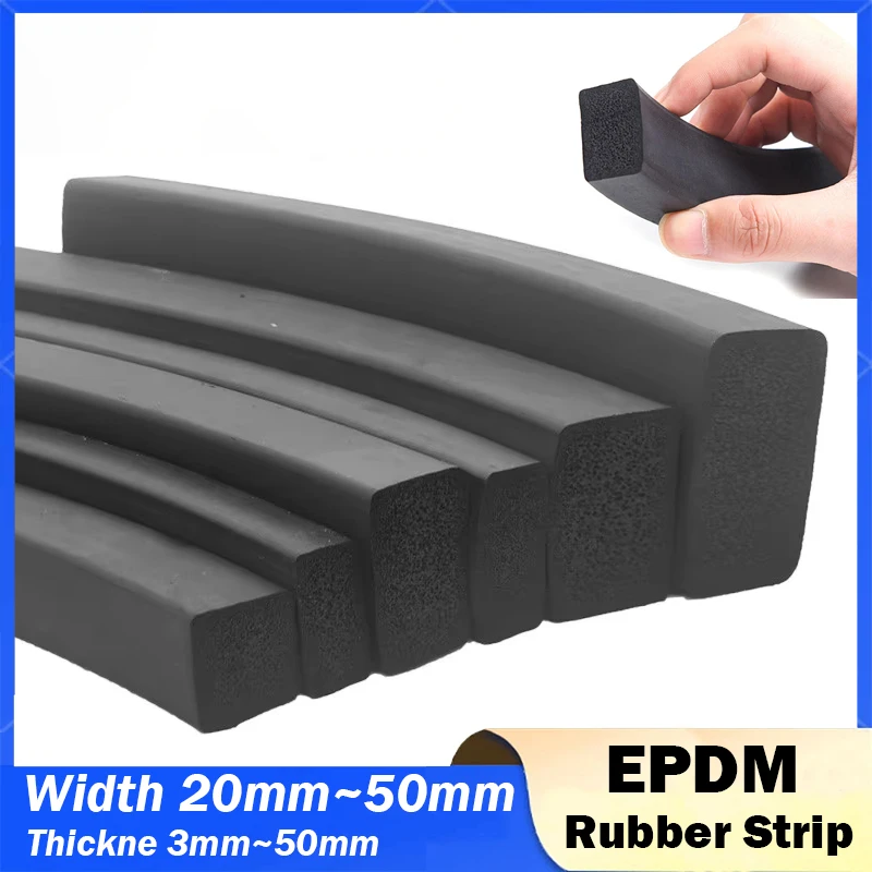 Comprimento 1m largura 10mm a 60mm tiras de vedação de espuma de borracha epdm tira quadrada plana tira de vedação de esponja epdm espessura 3mm ~ 50mm