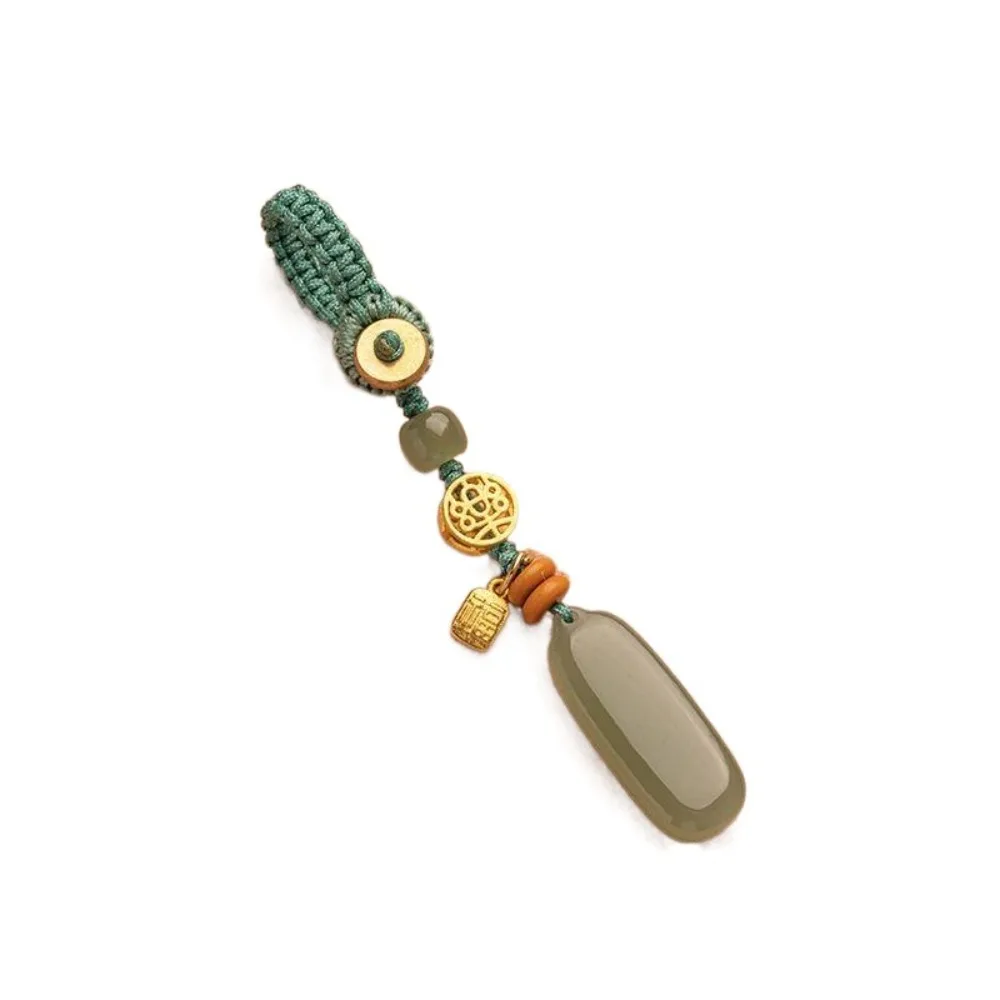 Fashionable Natural Hetian Jade Car Key Ring Personality Pendant Tranquility Key Pendants Green Peace Mobile Phone Chain Female