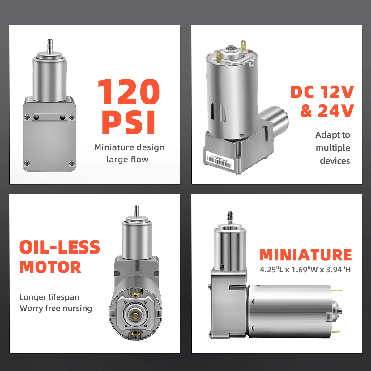 Miniature Air Compressor for Pneumatic Suspension Seat, 150PSI ,DC 12V/24V Air compressor for Grammer KAB Isri seat - 70C