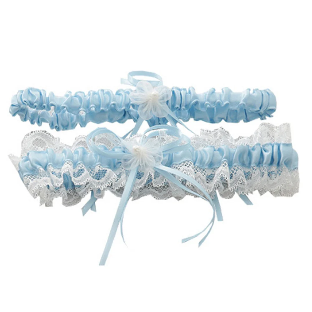 

Bridal Wedding Garter Lace Ribbon Flower Decor for Bride Bridesmaid Blue Elastic Premium Comfortable Fit for Western Marriage