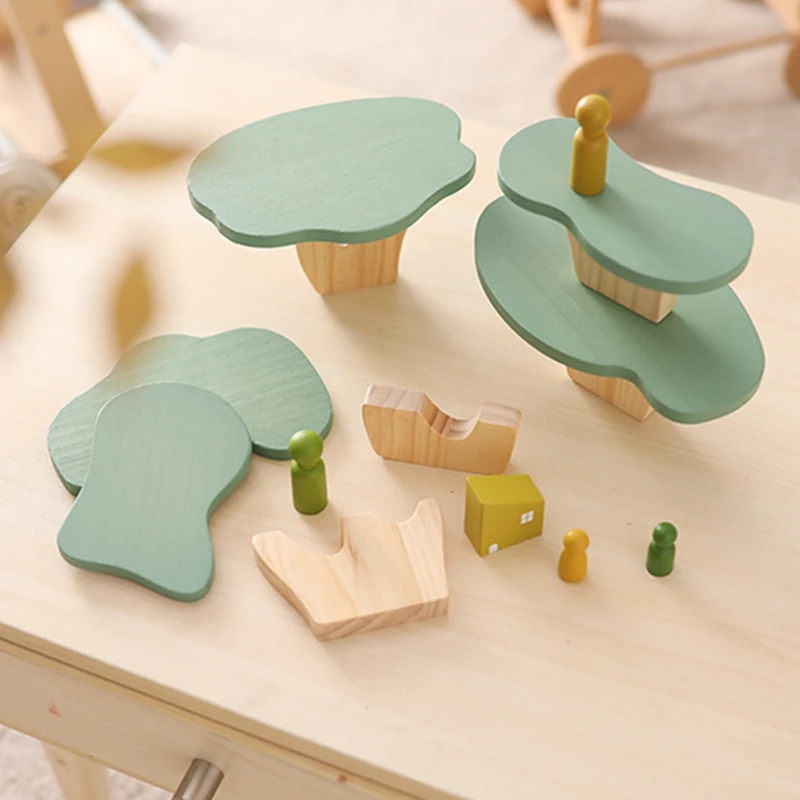 Wald Bausteine Holz Montessori Spielzeug Kreative 3D Puzzle Szene Platzierung Spiel Baby Balance Spielzeug Zimmer Dekoration Baby Geschenk – Detail 4