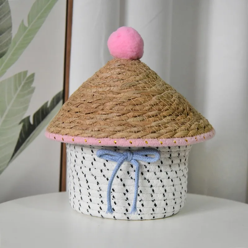 防塵収納ボックス家庭用収納バスケット綿糸織雑貨デスクトップ収納バスケット織バスケット