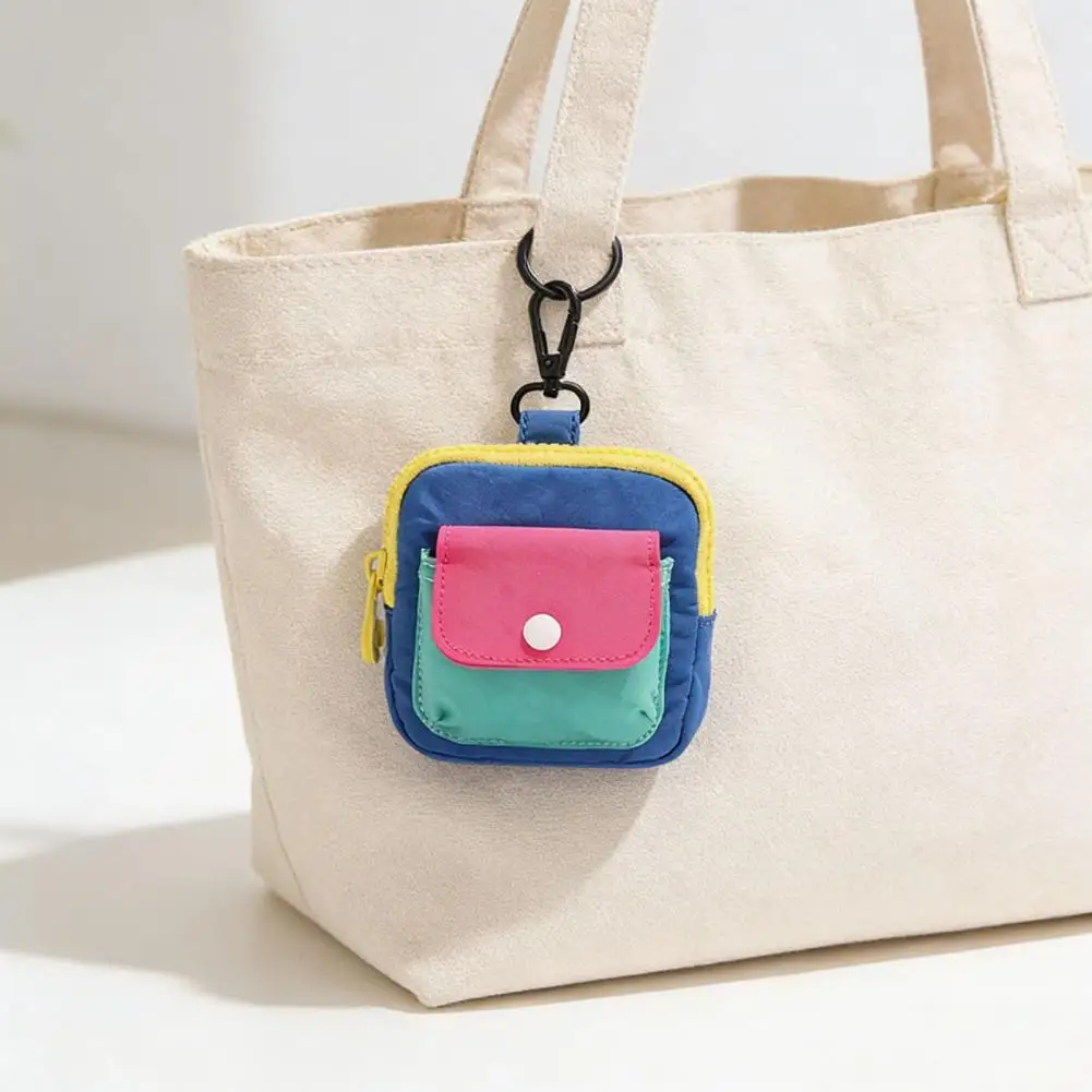 Mini Backpack Coin Purse Color-Block Canvas Zipper Pouch Key Chain Wallet for Cash Coins Lipstick Handbag Backpack Accessory