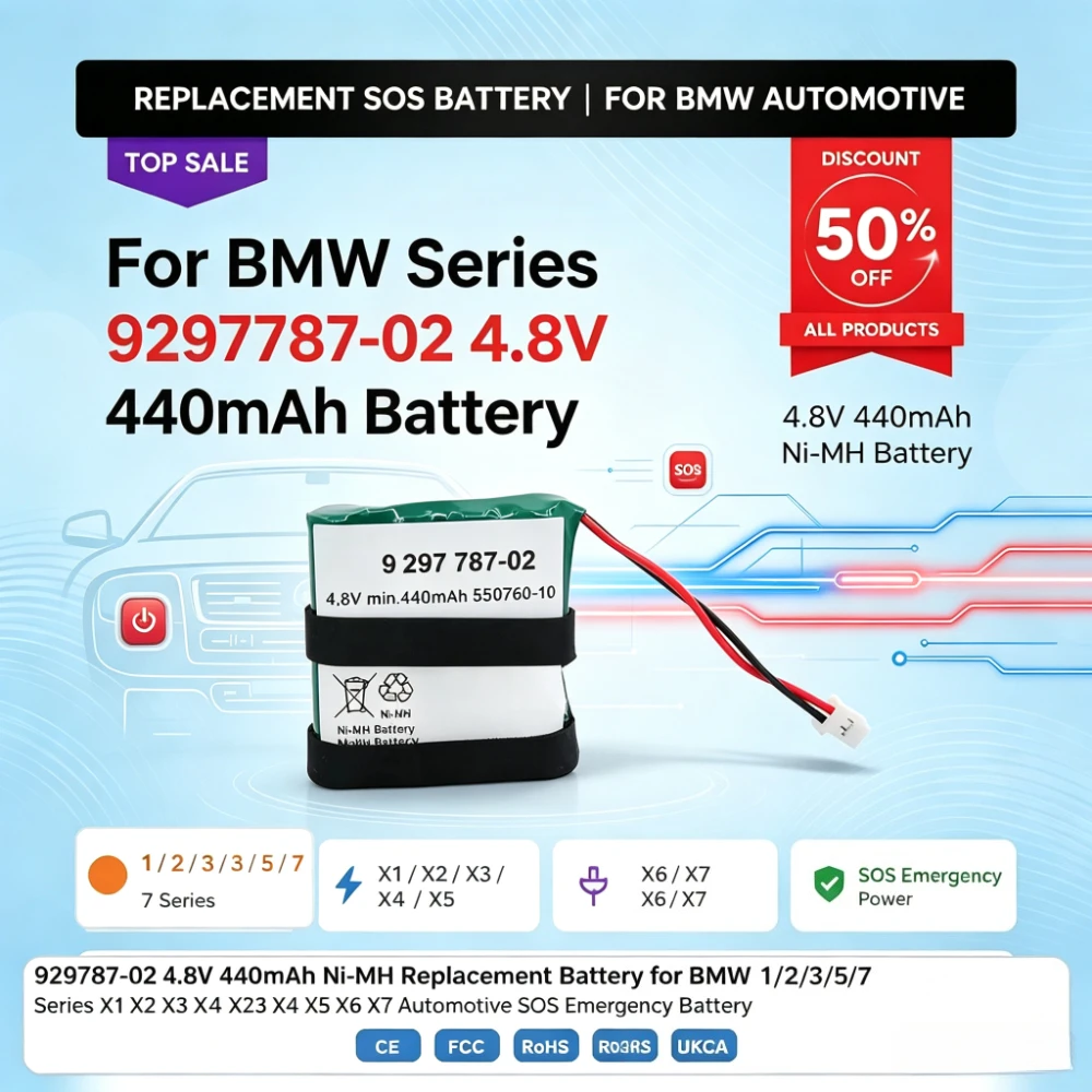 9297787-02 4.8V 440mAh Ni-MH Replacement Battery for BMW 1/2/3/5/7 Series X1 X2 X3 X4 X5 X6 X7 Automotive SOS Emergency Battery
