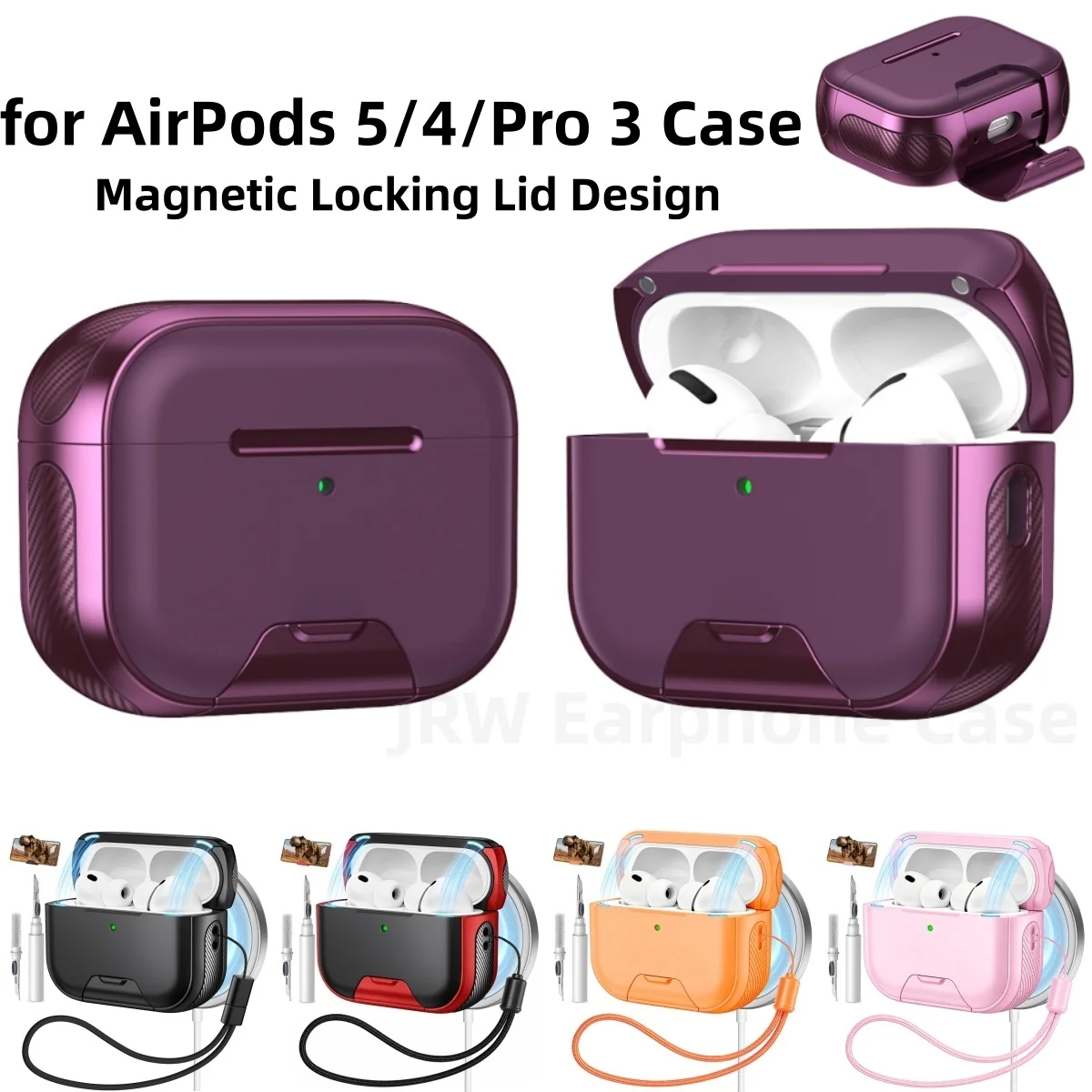 Magnetic Locking Lid for AirPods 5/4/Pro 3 Case Compatible with MagSafe Protection Cover with Cleaning Pen for AirPods 5/4/Pro 3