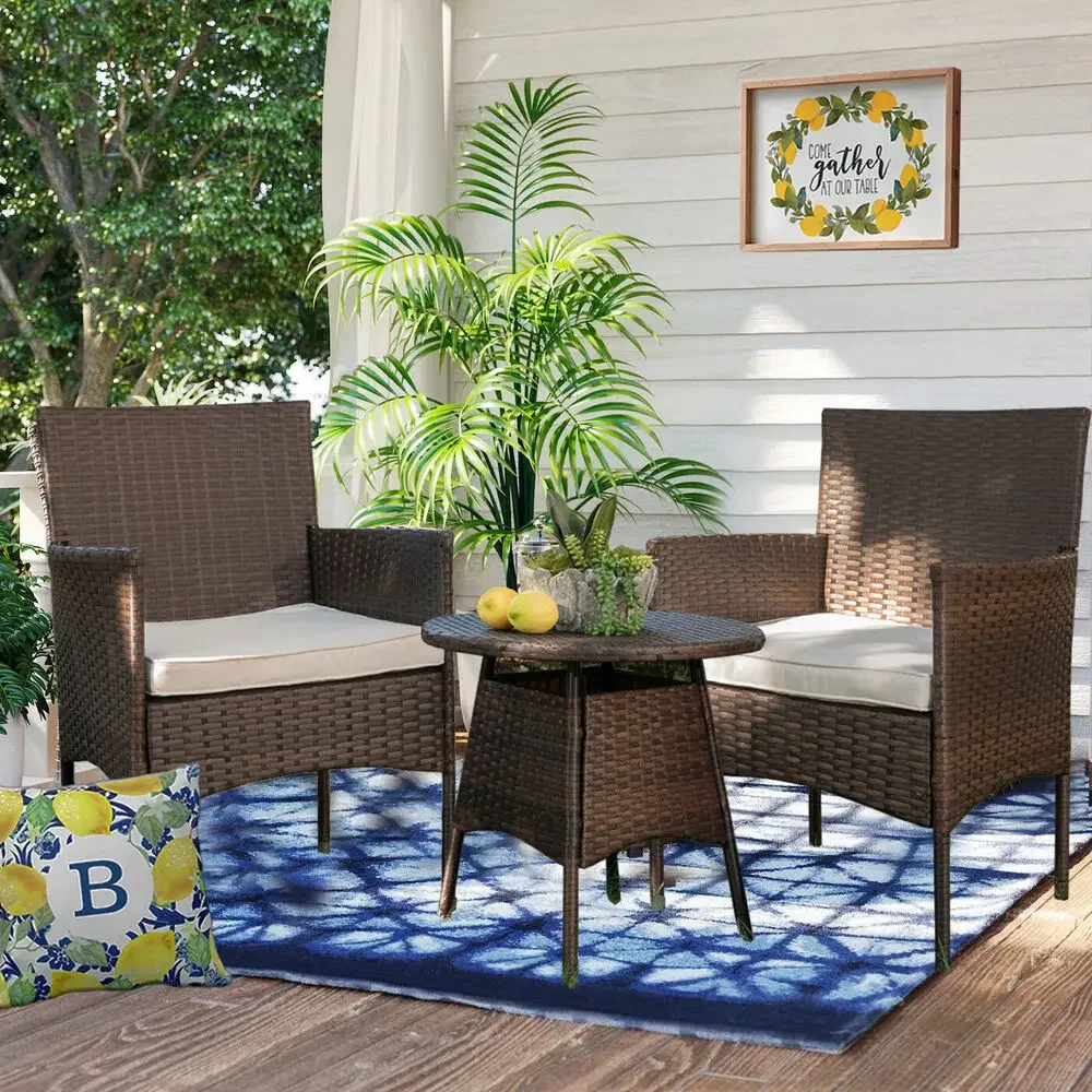 3 Pieces Outdoor Wicker Chair Set Rattan Patio Furniture Seat Cushions