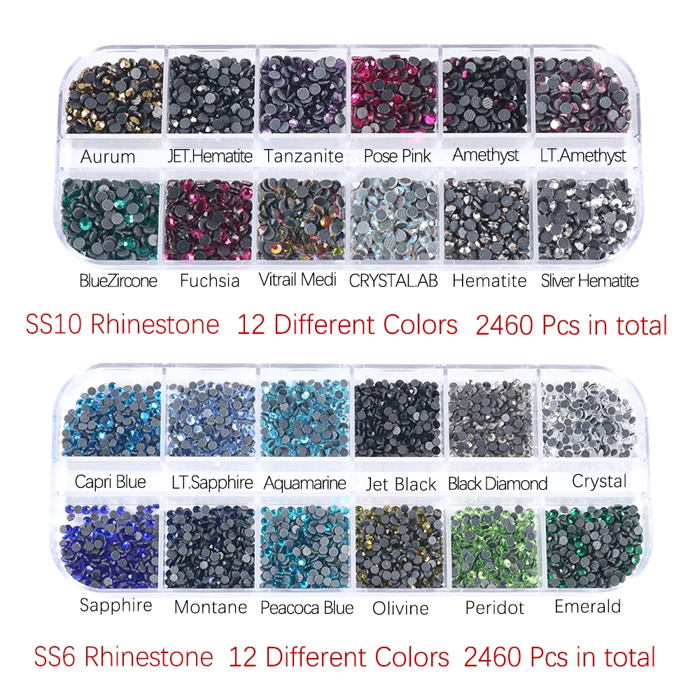 New Box Set 45 Colors DMC Hot fix rhinestones Mix 6 Sizes Glass Crystal  Iron on Rhinestone for Garment Clothing accessories