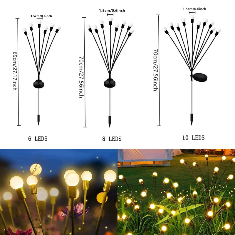أضواء الحديقة التي تعمل بالطاقة الشمسية ، أضواء اليراع ، نابضة بالحياة ، مسار الفناء ، ديكور حفل الزفاف ، 2 أضواء ، 1 way #5