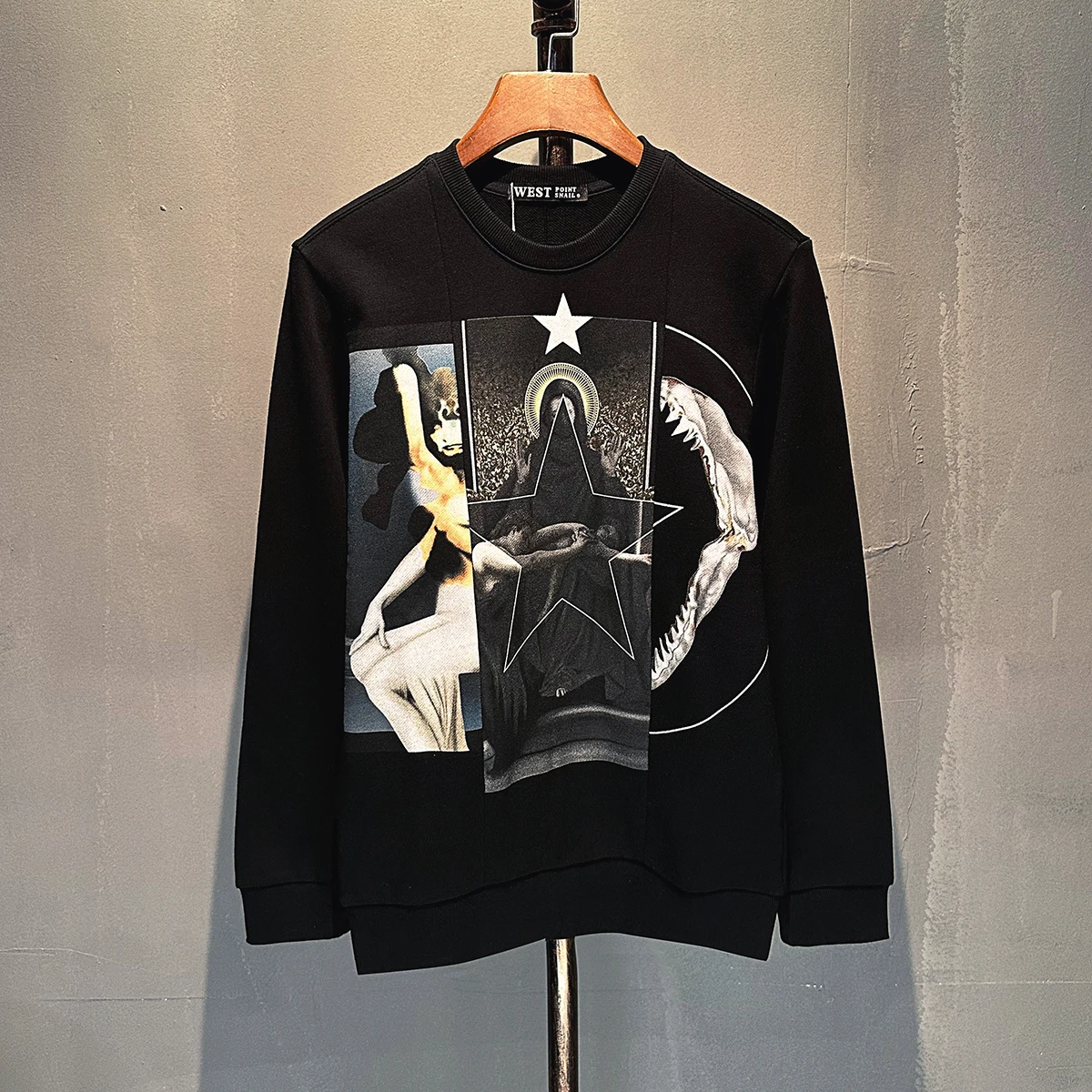 

Loose Fit ark Print Sweatirt round Ne Tee Panel Men's Autumn Winter Casual Cotton T-irt Faionable Streetwear