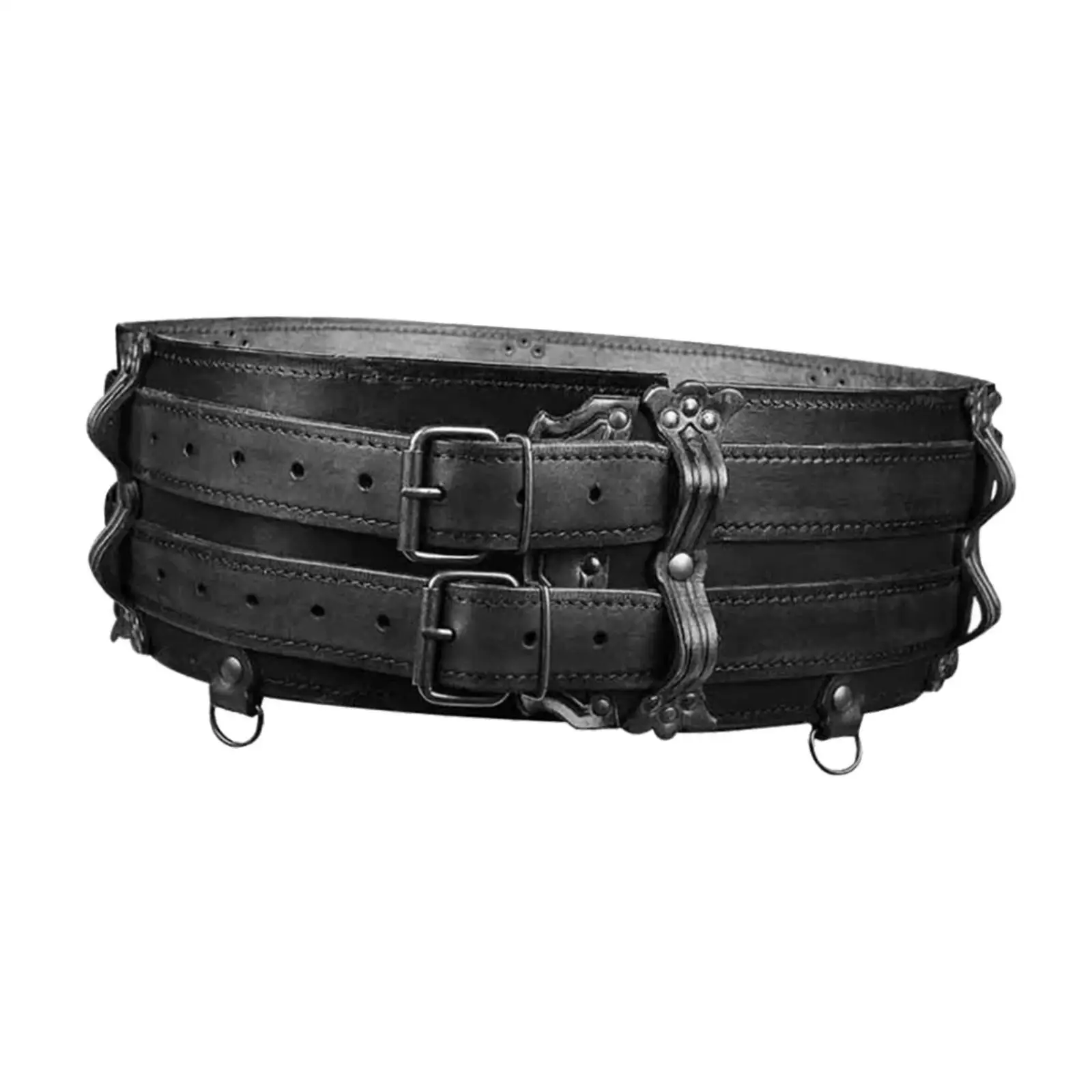 Adjustable Medieval Waist Belt Faux Leather Knight Dress Belt Gothic Buckle Corset Style for LARP Party