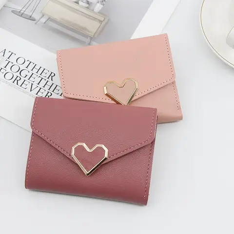 Korean version women wallet short heart-shaped three fold women's wallet multi card slot card bag zero wallet  purses for women