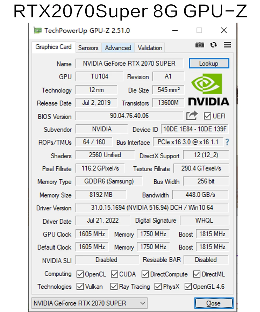 Sheli 51risc RTX2070Super 8グラムグラフィックスカード8ギガバイト256Bit GDDR6のゲームのビデオカードnvidiaのgeforce pci express 3.0 X16 pc rgb