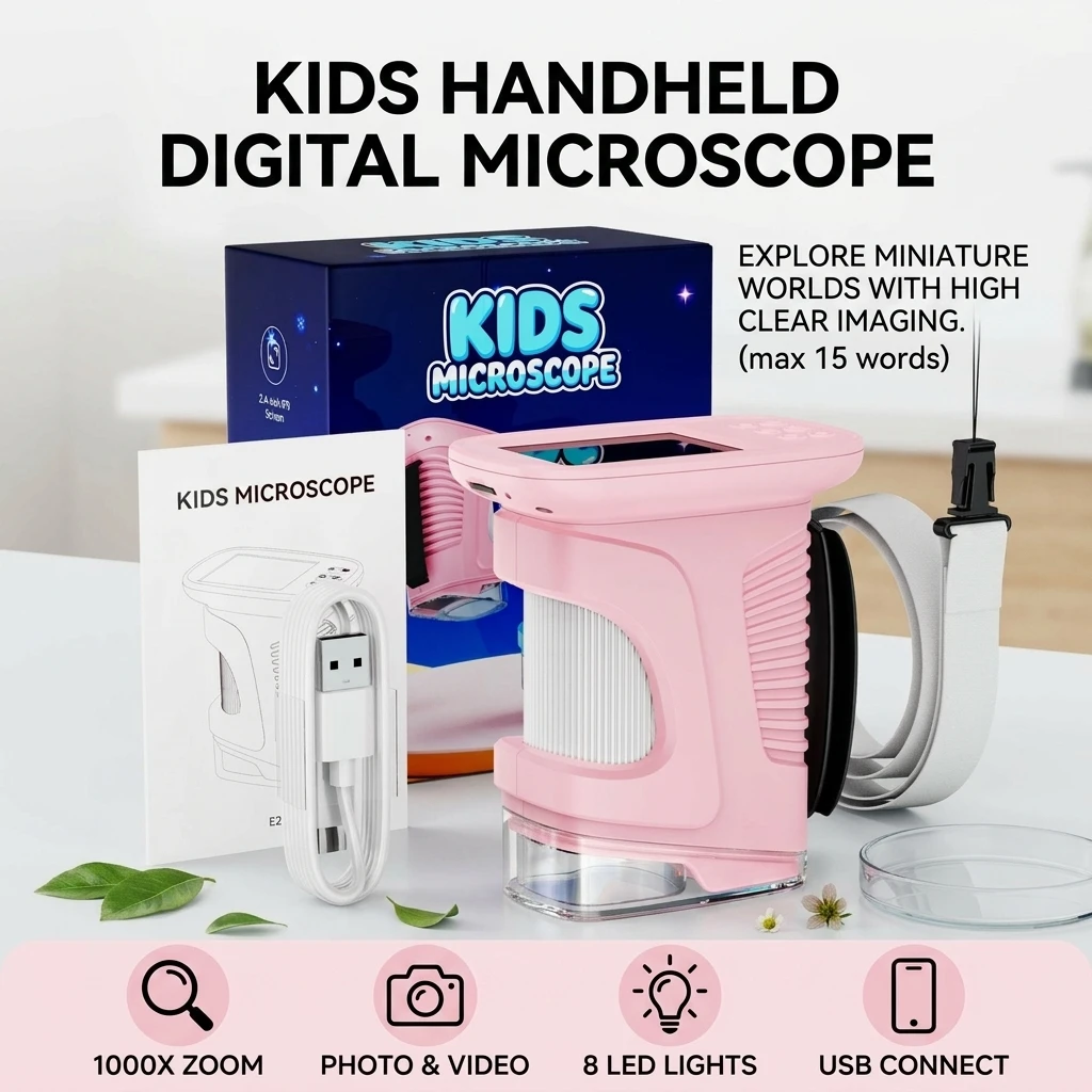 1000X Magnification Digital Microscope High Definition for Science Education Kids STEM Learning Toy Portable USB Handheld