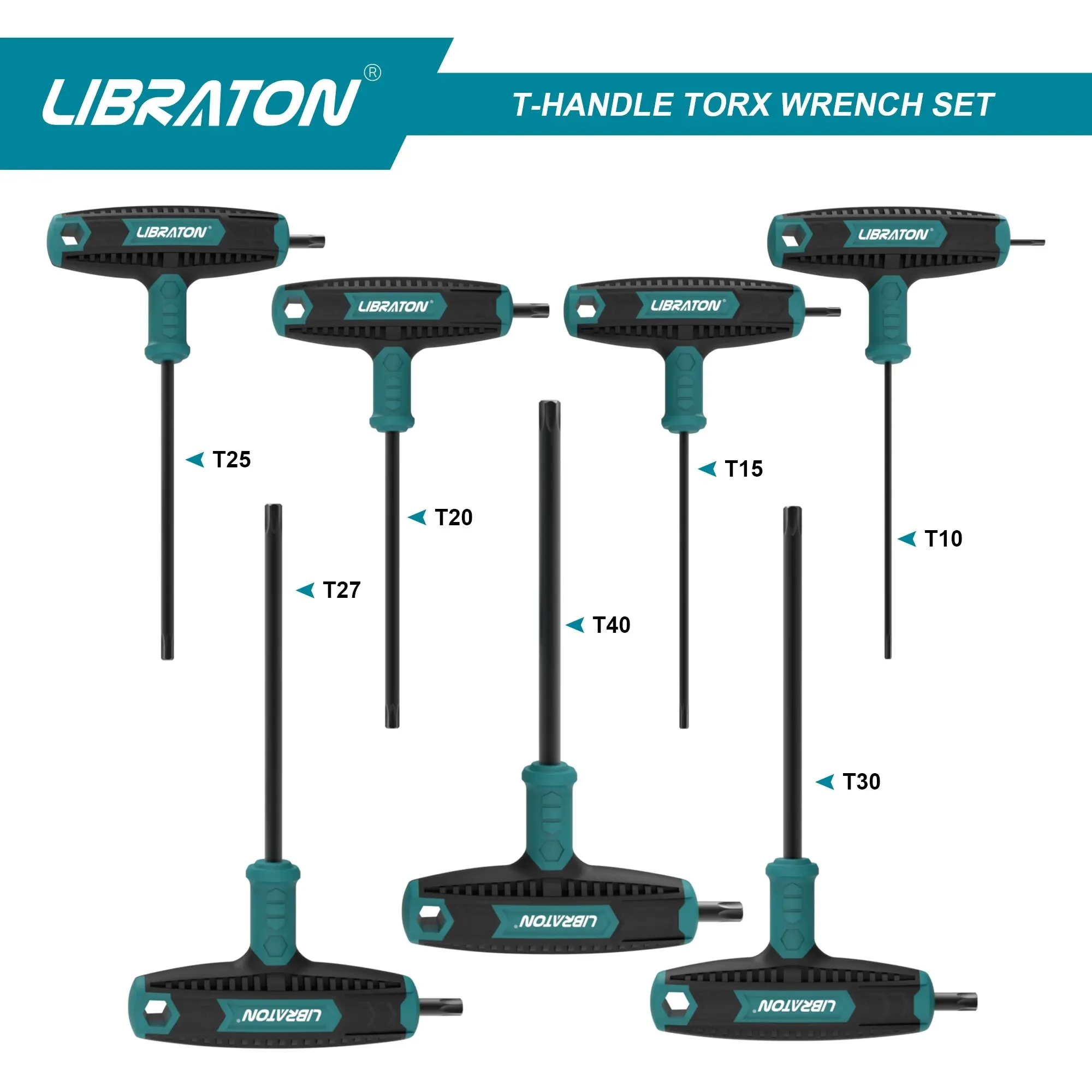 LIBRATON T 핸들 렌치 세트, T 핸들, Torx 키 세트, 2 팁 디자인 T10-T40, Torx 나사에 적합, 자동차 자전거 수리 도구, 7 개