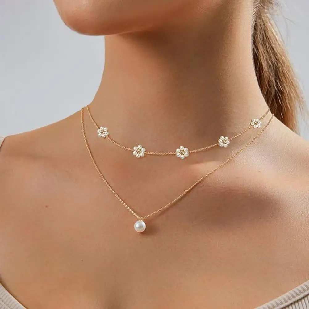 

Gold Faux Pearl Necklace Gold Plated Layered Necklace Flower Necklace Faux Pearl Choker Jewelry Gifts for Weddings Parties