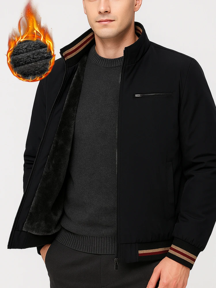 سترة شتوية للرجال سميكة موضة الوقوف طوق لامب المخملية سترة رجالية عادية معطف دافئ مبطن ملابس خارجية