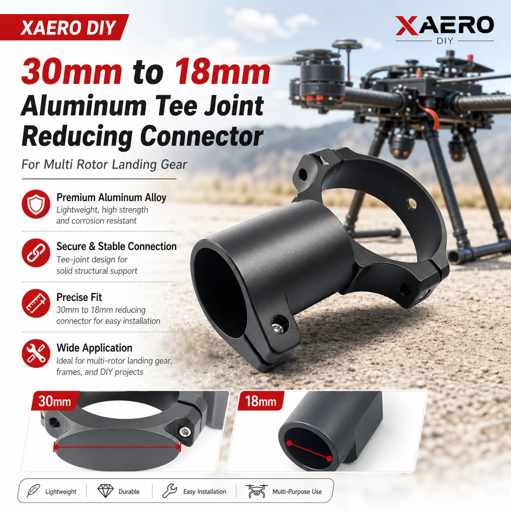 XAERO DIY 30mm to 18mm Aluminum Tee Joint Reducing Connector for Multi Rotor Landing Gear