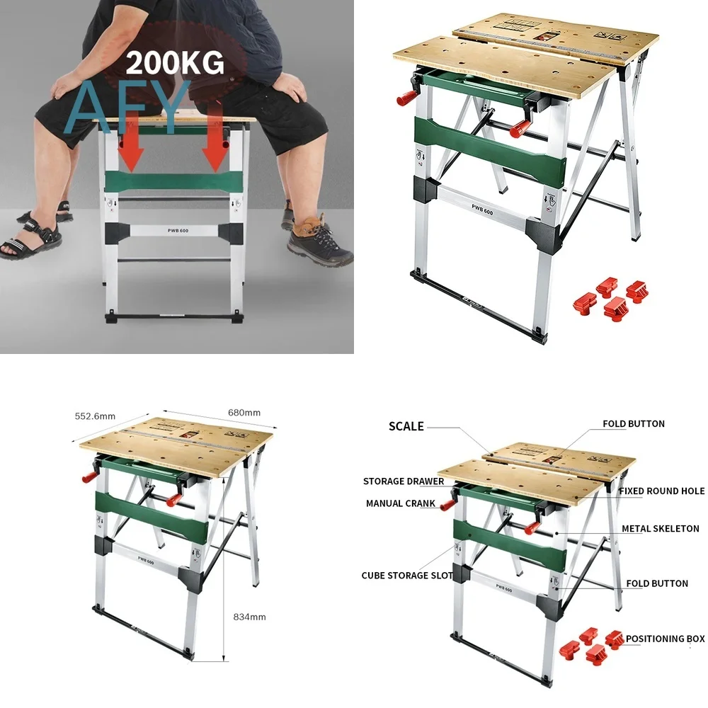 Folding Workbench for PWB600 Portable Woodworking Table with 4 Blade Clamps 200KG Load Capacity Home Garden Workshop Lift