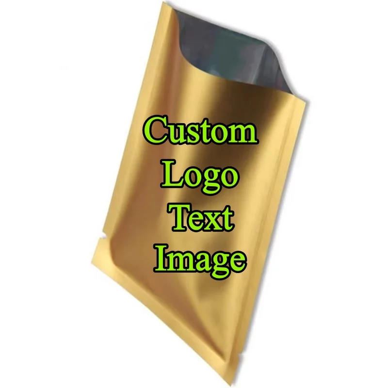 300 SZT. Matowe, jasnozłote, otwarte od góry, aluminiowe torebki z folii aluminiowej do samodzielnego nadruku logo, na kawę, zioła, przekąski, matcha, herbatę, cukier, zgrzewane, do przechowywania.