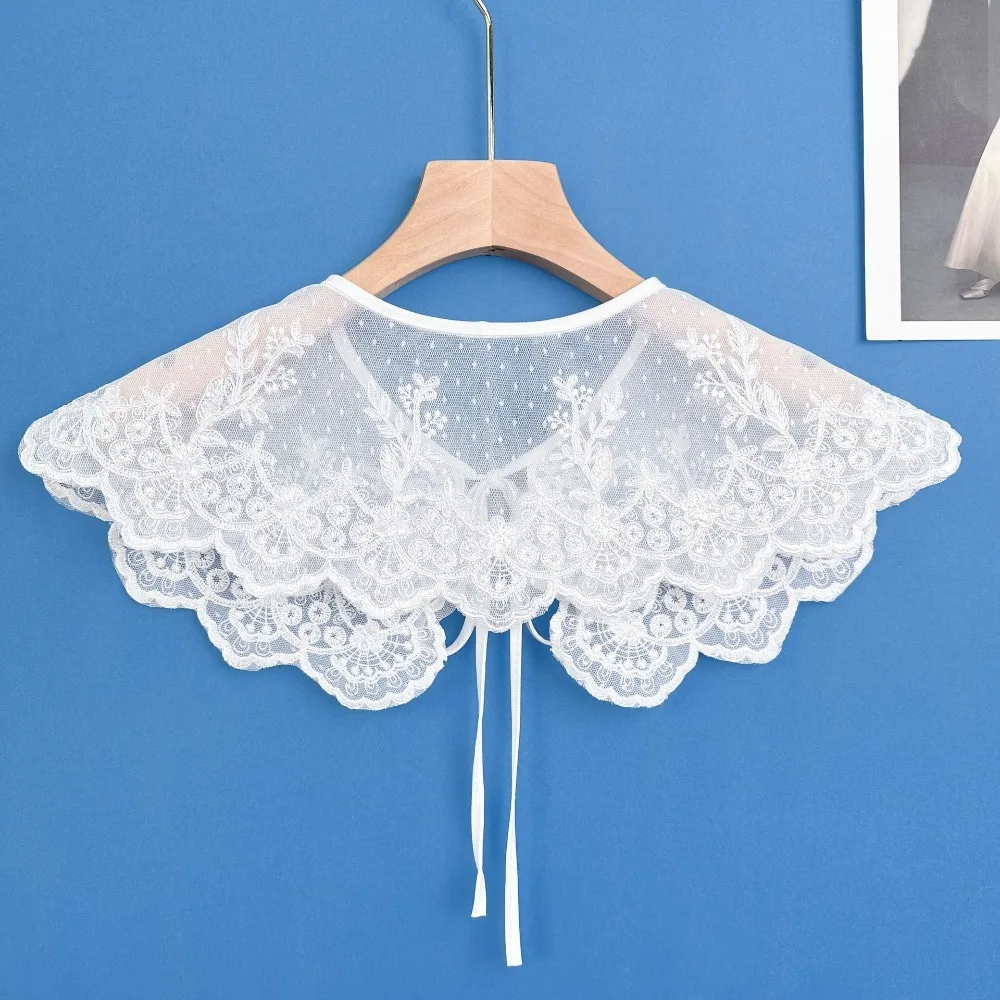 

Fake Collar Women's Lace Collar Fashion Organza Embroidery Lace Up Shawl Detachable Shirt Collar Cloak Fake False Collars