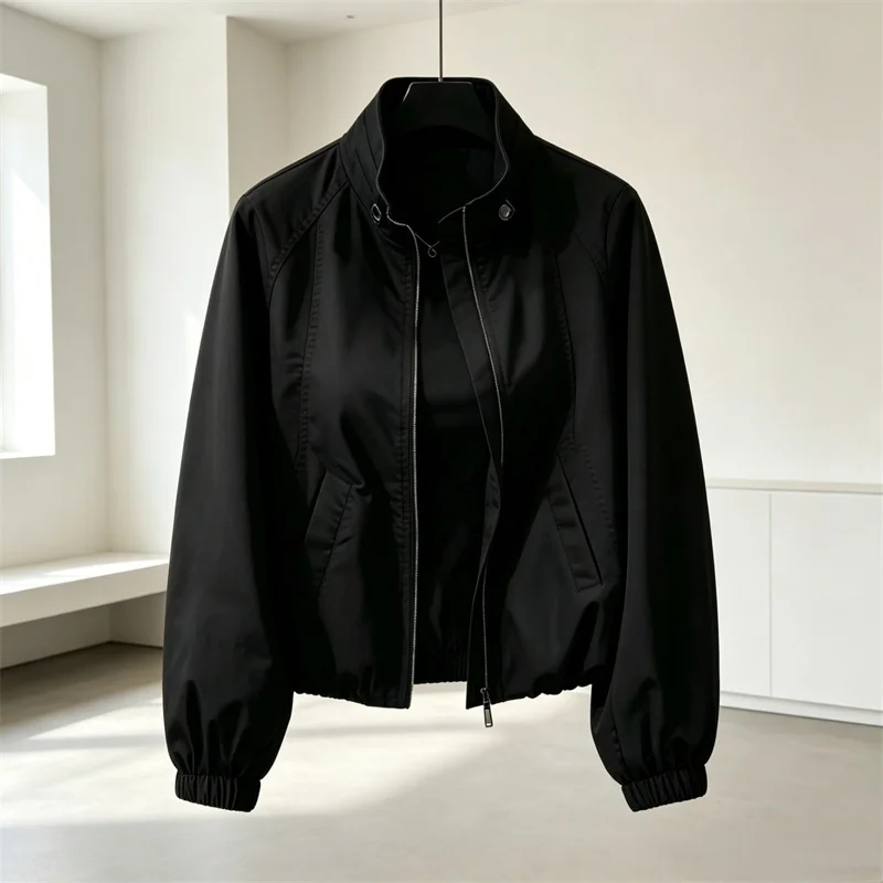Women's Coat Tops 2026 Spring Autumn New Jacket Fashion Stand Up Collar Short Thin Casual Jacket Tops Assault Outerwear Female