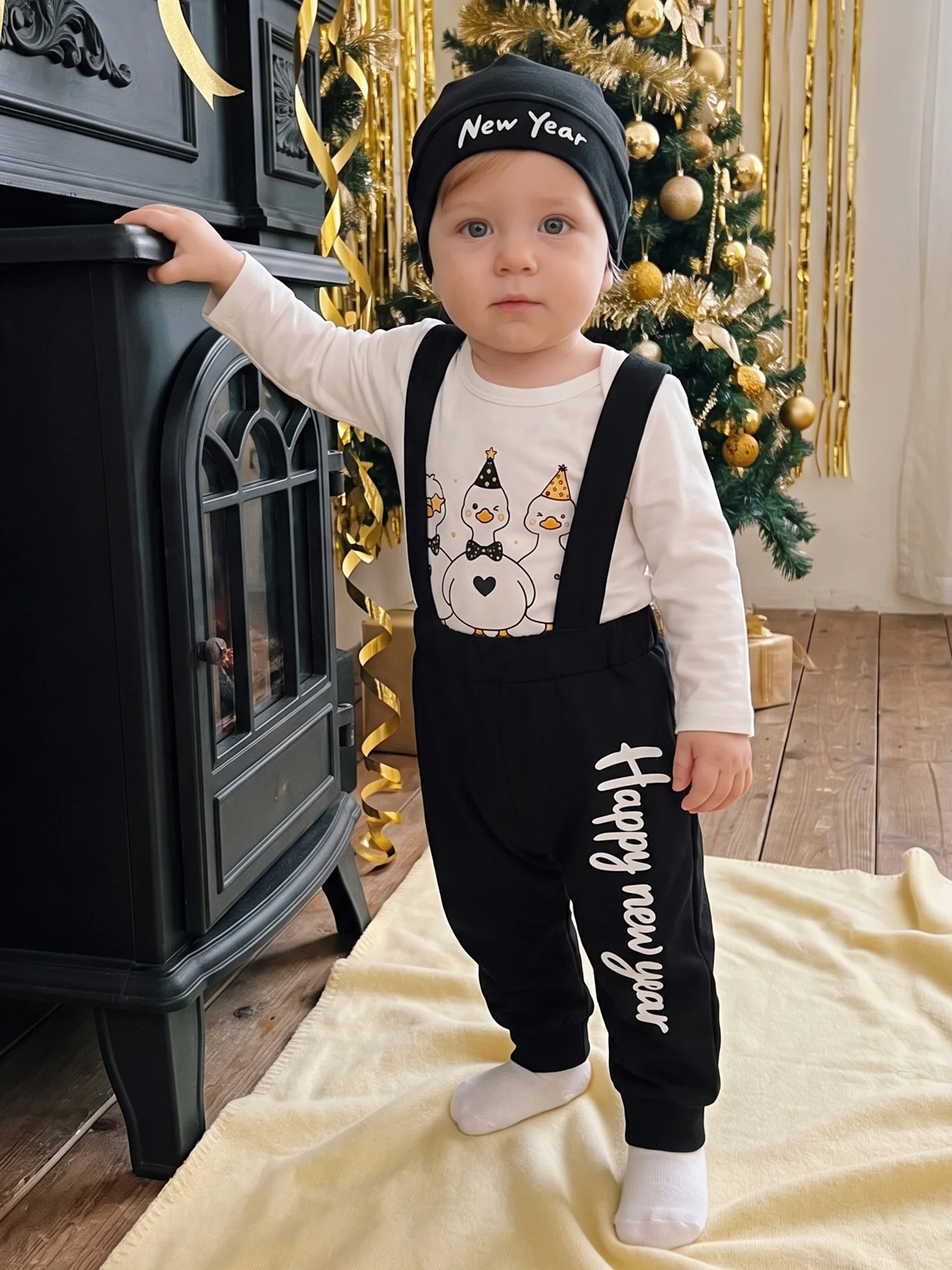 Years Outfit Long Long-Sleeve-Goose Baby With Overalls Years With Outfit New Durable Years Outfit Long Long-Sleeve-Goose