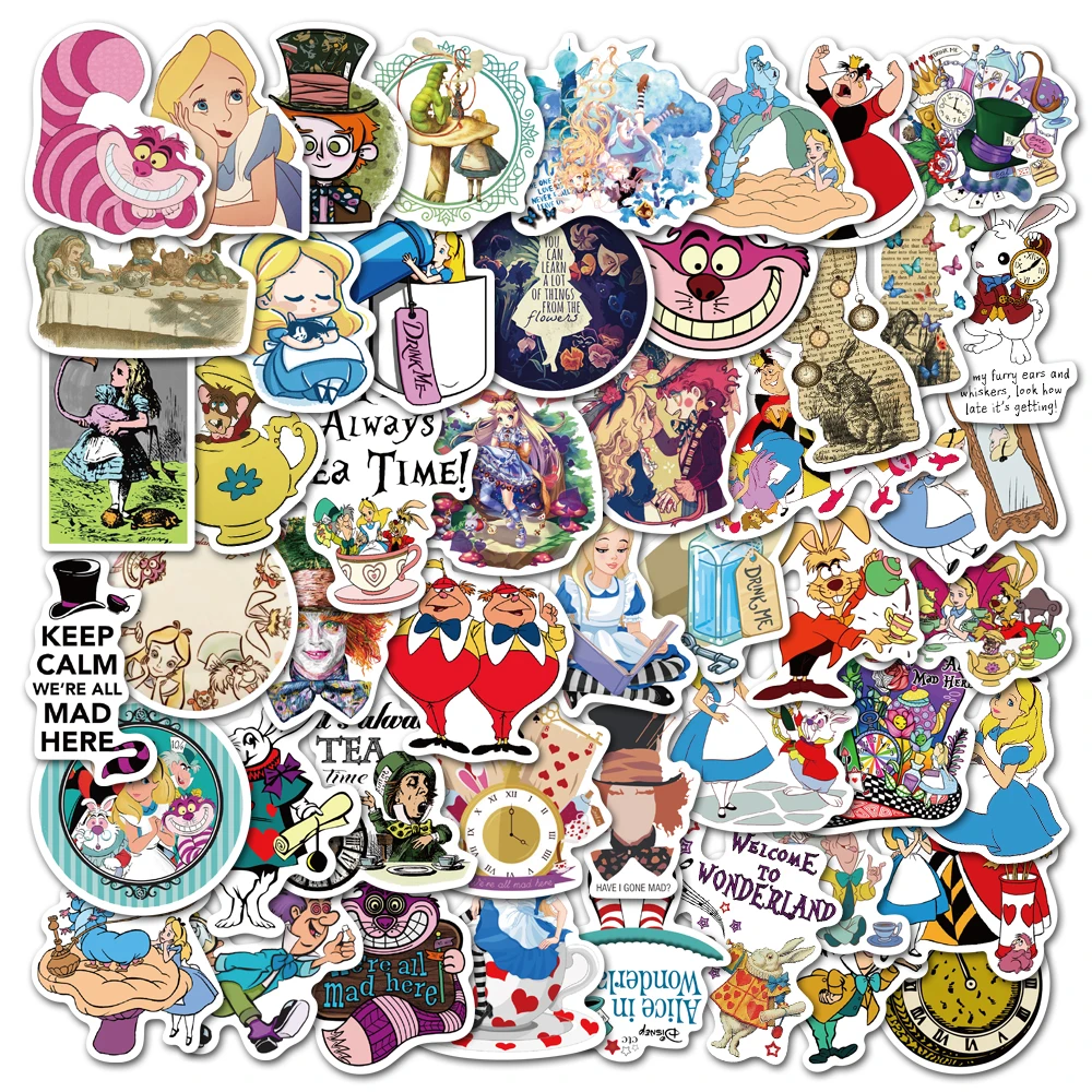 50/100pcs Cute Disney Cartoon Stickers Princess Stitch Mickey Mouse Decal DIY Skateboard Phone Laptop Anime Sticker for Kids Toy