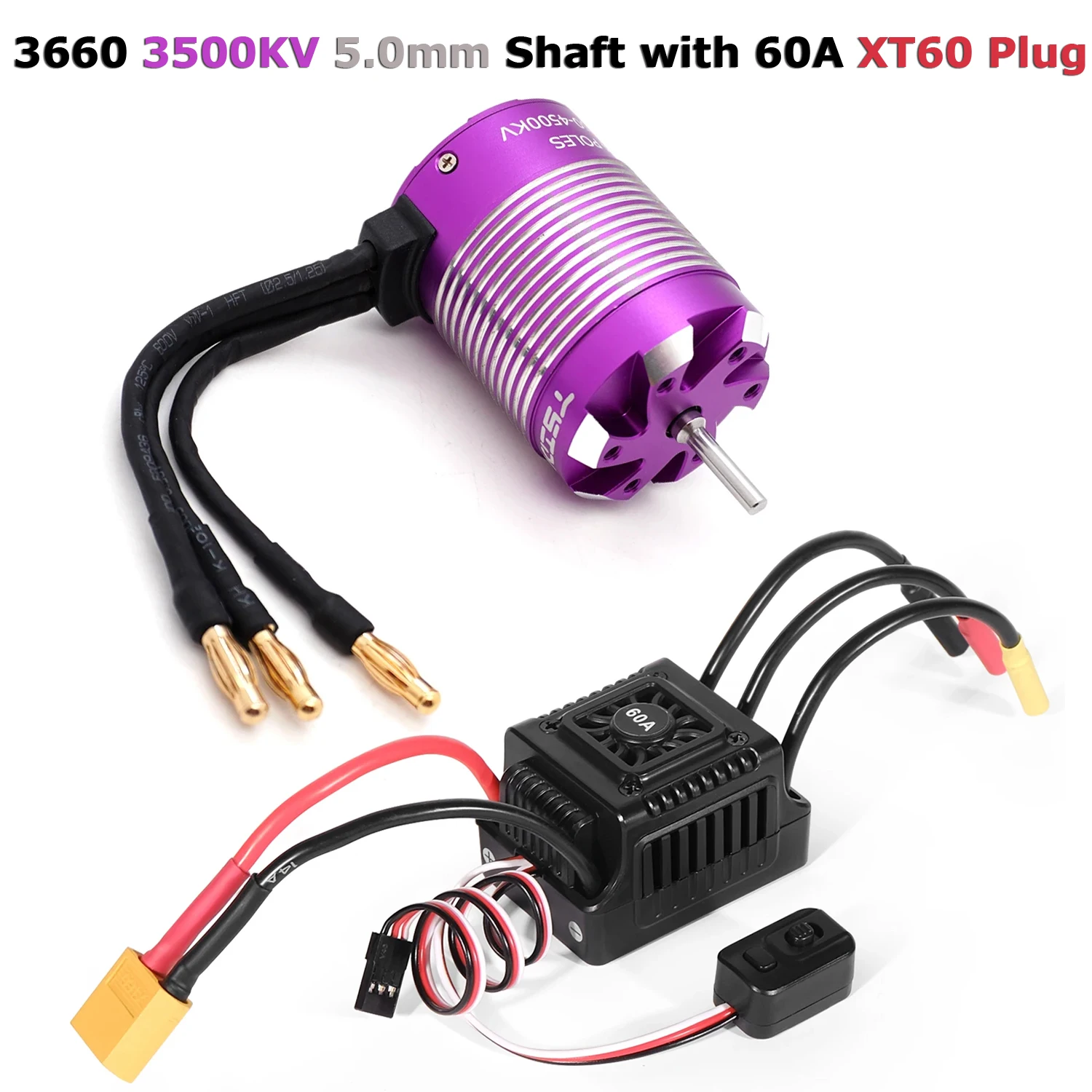 YSIDO RC Motor 3650 3660 Sensorloze borstelloze motor 5,0 mm / 3,175 mm as 60A ESC voor 1/10 RC Auto Drift Racing Off-Road RC Boot