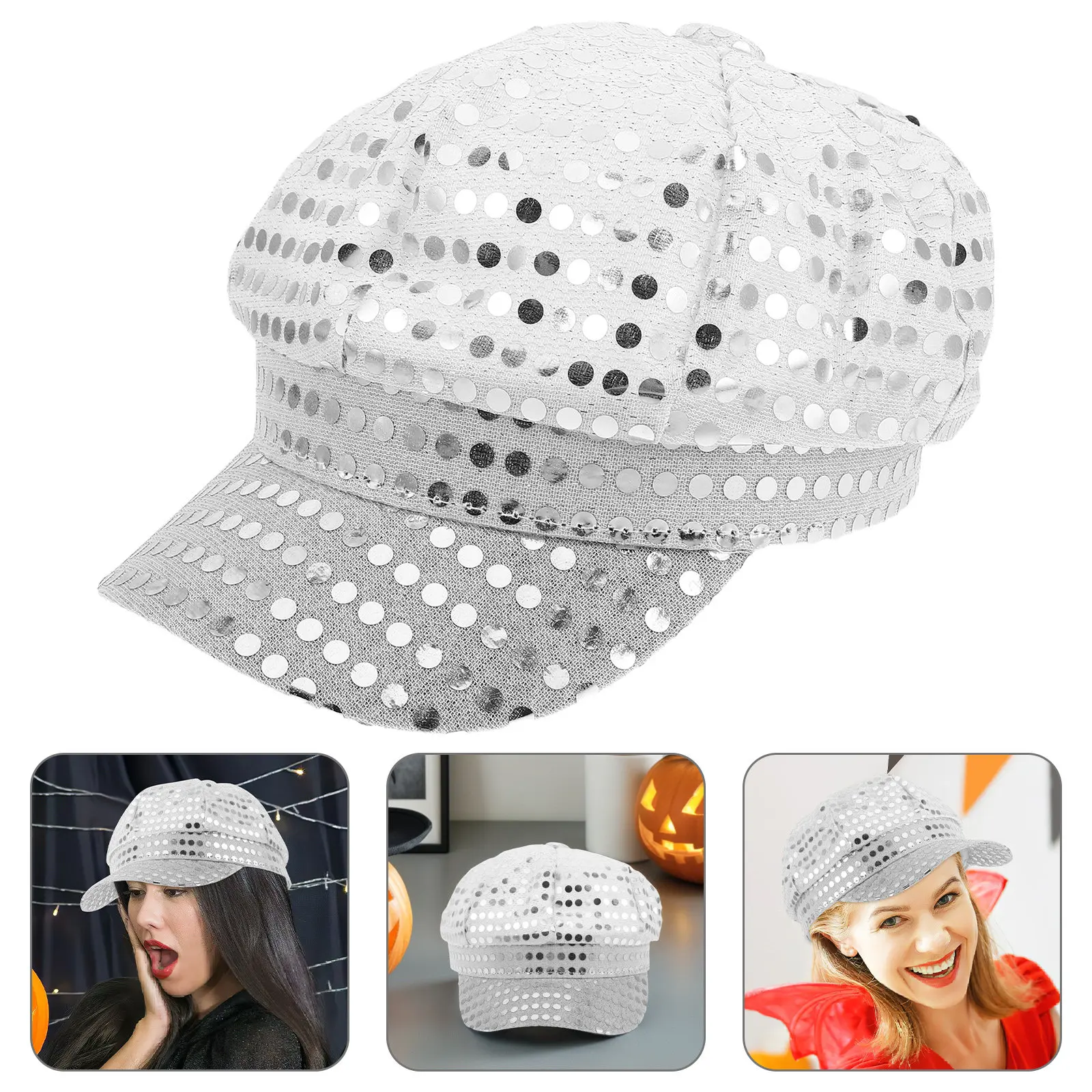 Retro Sequin Octagonal Hat Disco 70S 80S Theme Party Halloween Stage Wearing Sparkling Mirror Reflective Glitter Hat Unisex