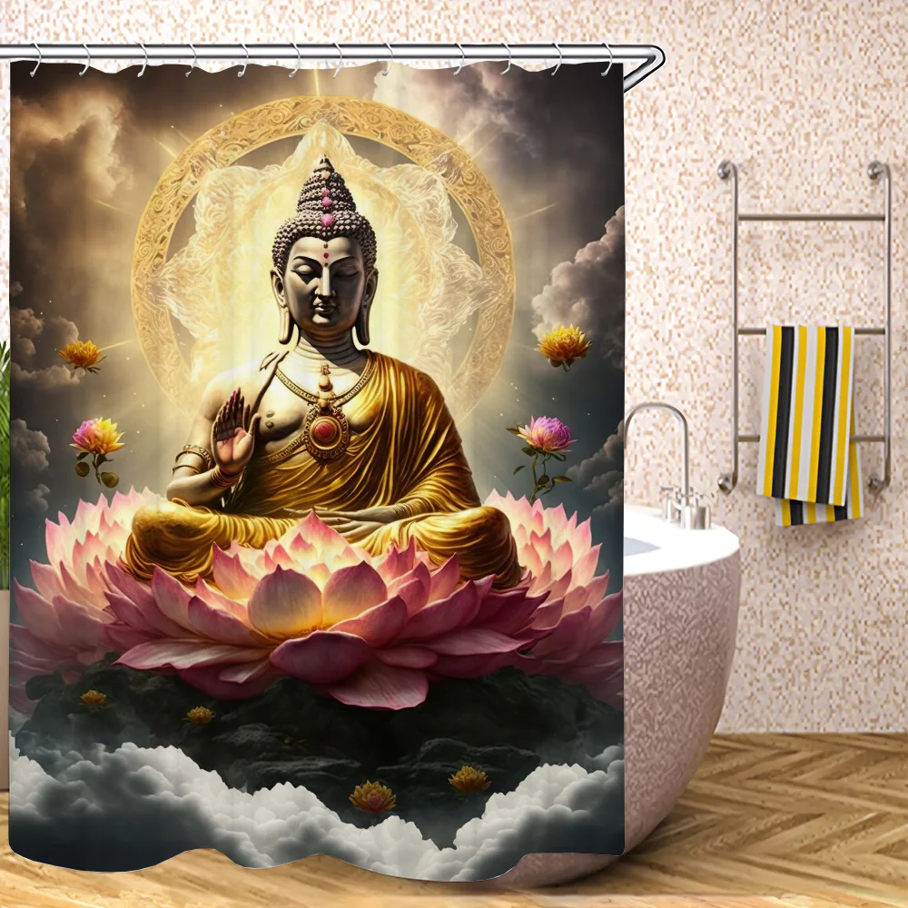 Indian Buddha shower Curtains For Bathroom showers Folding Partition Bath European Curtain Accessories Bedrooms Waterproof Set