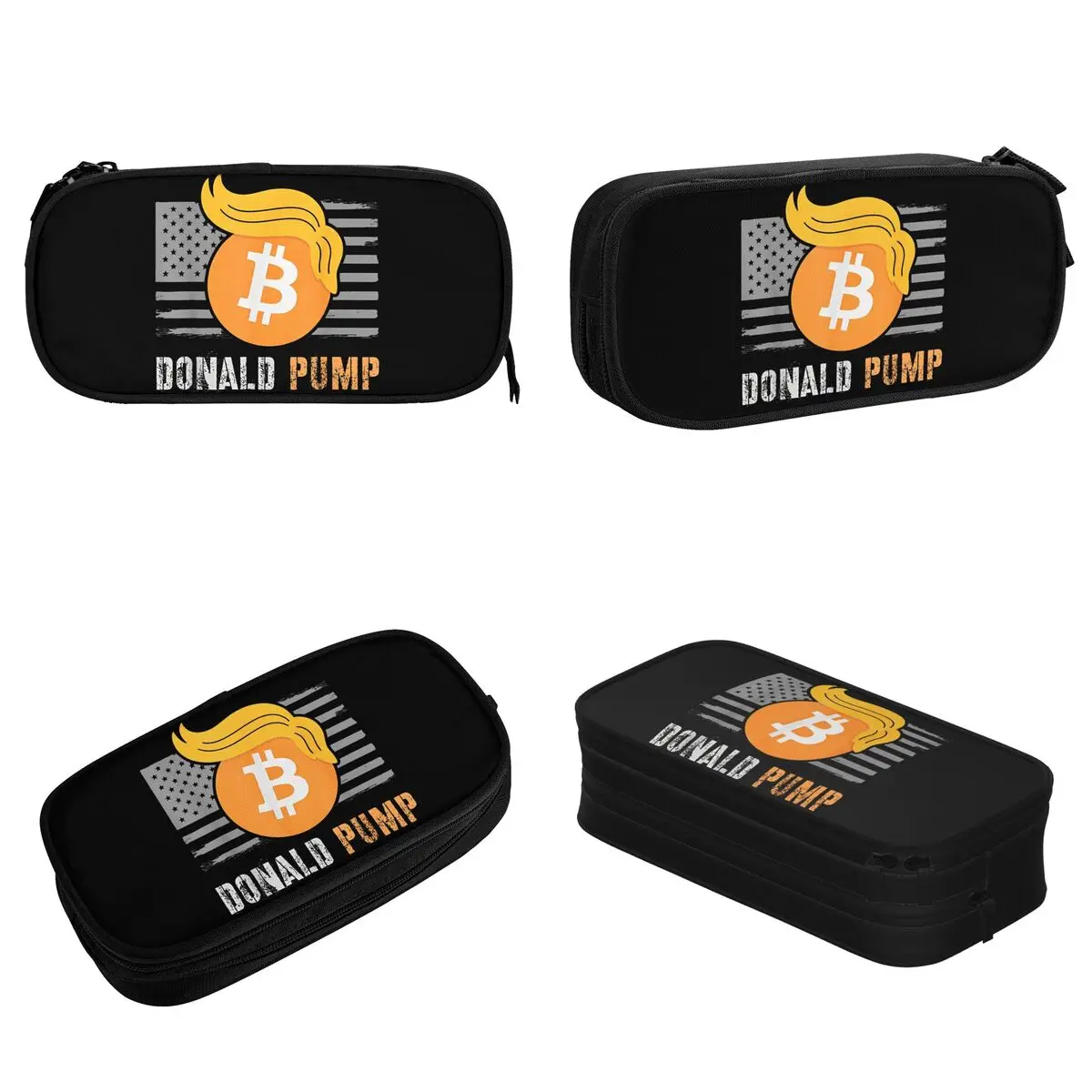 Trump America Donald Pump Crypto Bitcoin Pencil Cases Pencil Pouch Pen Box for Girl Boy Big Capacity Bags Office Gift Stationery